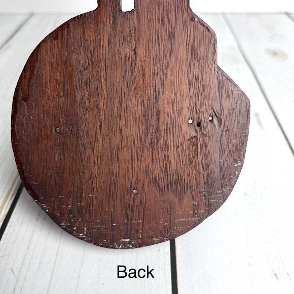 Vintage Banjo Style Shape Solid Wood Shelf Handcrafted Details Dark Brown - Picture 12 of 16